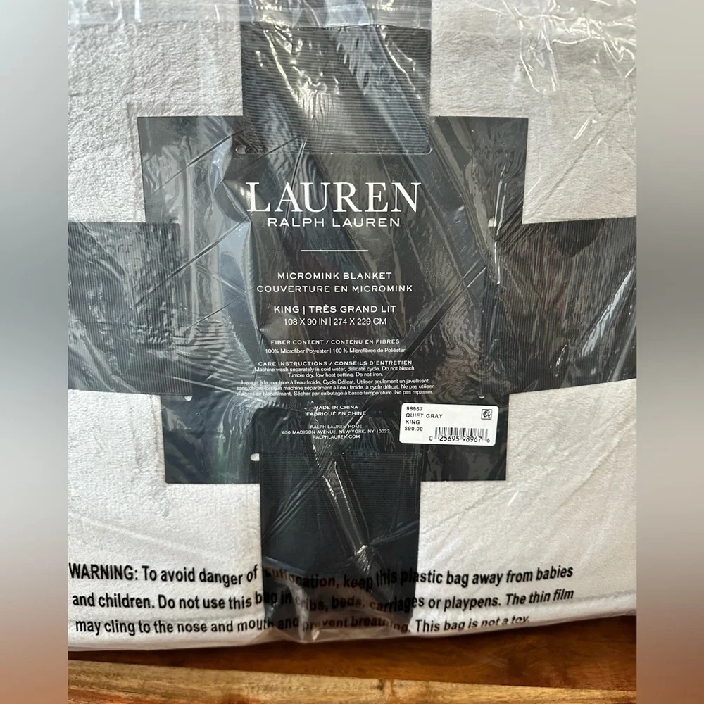 Lauren Ralph Lauren Quiet Gray Micromink King Size Blanket